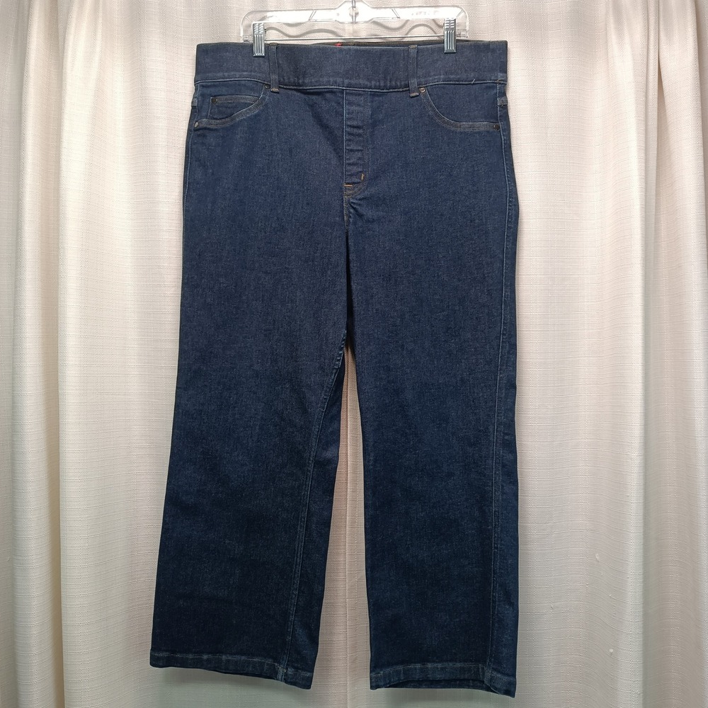 Spanx Ankle Wide Leg Jeans Raw Indigo Womens 2X Dark Wash Pull On Denim Casual